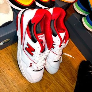 Red and white 550 new balance shoes fresh in box 📦